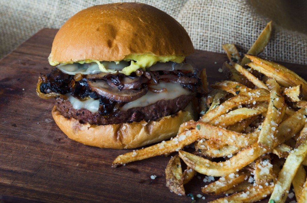 Grilled Cheese Burger with Portobello and Onion
