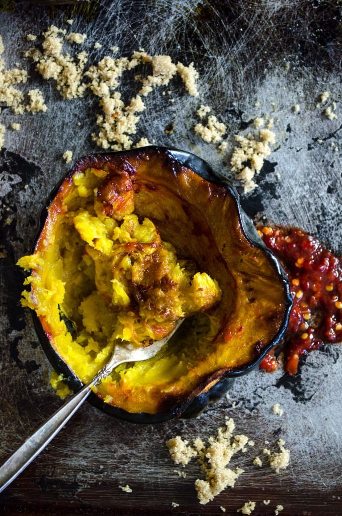 Baked Acorn Squash with Brown Sugar and Chile Recipe | @gogogogourmet