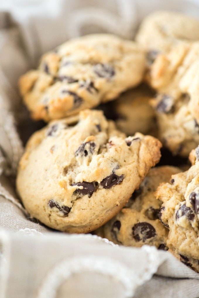 Basket full of Soft and chewy chocolate chip cookies